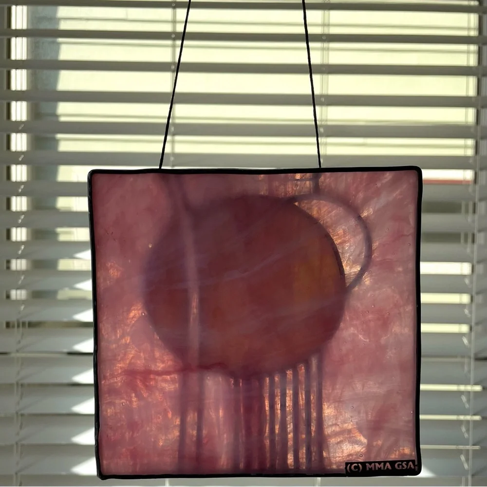 Vintage MMA & GSA Mackintosh rose art glass suncatcher Scottish artist - Picture 8 of 12